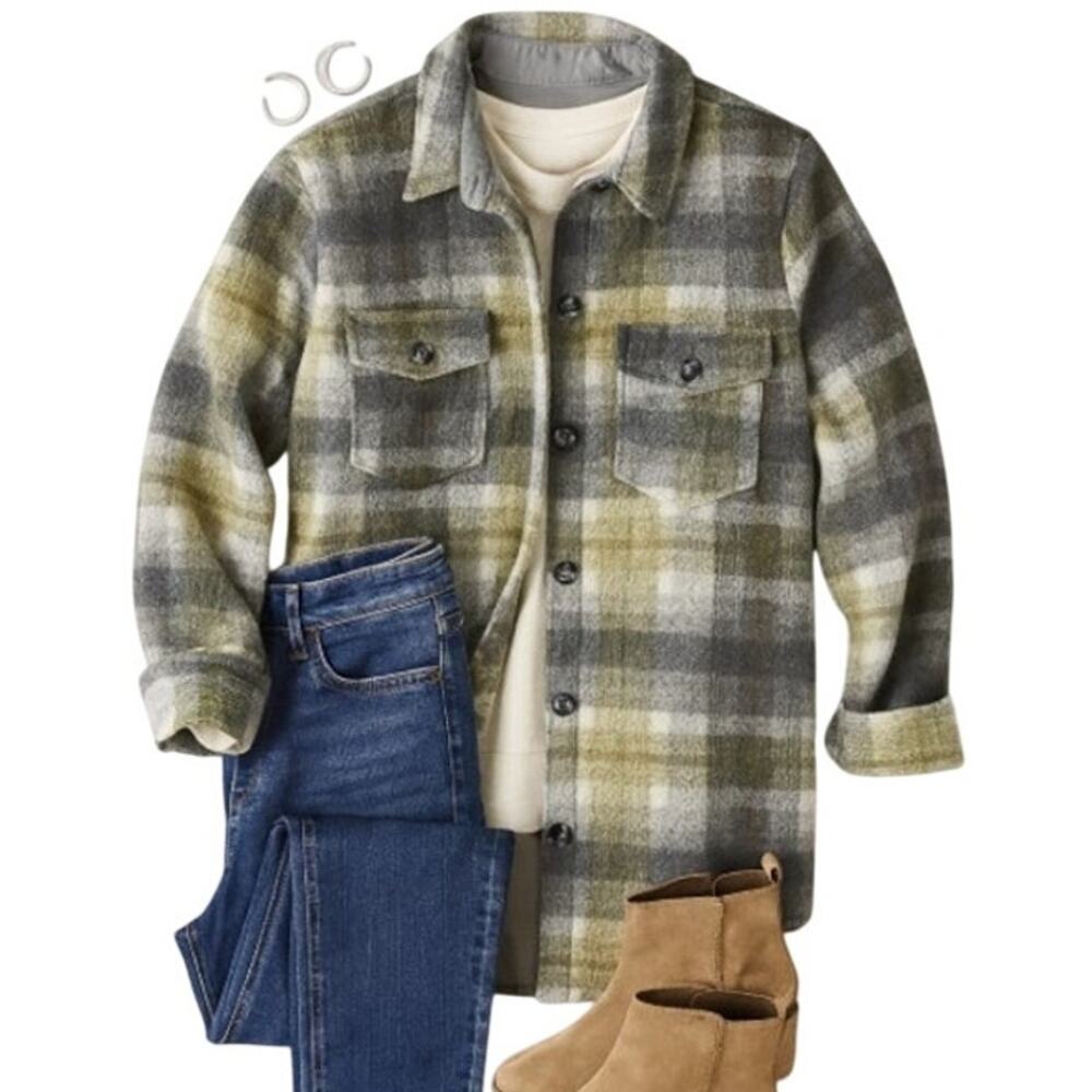 Joie Plaid Shacket Longline Gray Yellow Button Front Overshirt Women’s XL